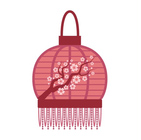 Chinese lantern vector isolated. Paper holiday celebrate graphic chinese lantern celebration traditional festival symbol. Luck tradition chinese lantern traditional festival ornament paper.のイラスト素材