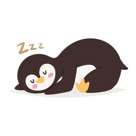Penguin vector illustration character. Cartoon funny penguin cute character isolated. Penguin vector cute bird posing. Holiday penguin sleepのイラスト素材