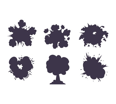 Collection of various boom explosives, detonation of bomb. Boom explosion fuel dynamite gas eruption. Boom explosion burst art blast dynamite explode petard splash sale speech.のイラスト素材