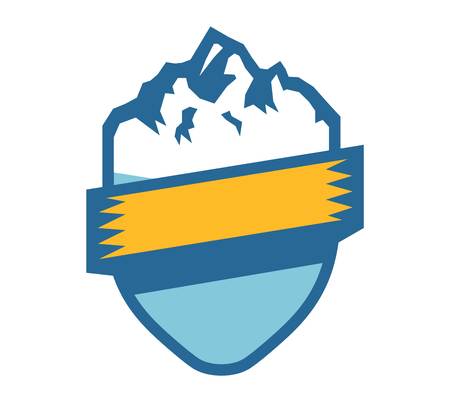 Mountain icon badge. Mountain silhouette elements. Outdoor icon snow ice mountain tops, decorative symbols isolated. Camping mountain , travel label, climbing or hiking badgeのイラスト素材