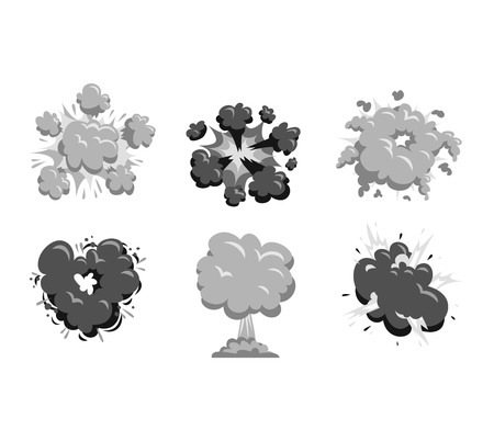 Collection of various vector boom explosives, detonation of bomb. Boom explosion fuel dynamite gas eruption. Boom explosion burst art blast dynamite explode petard splash sale speech.のイラスト素材
