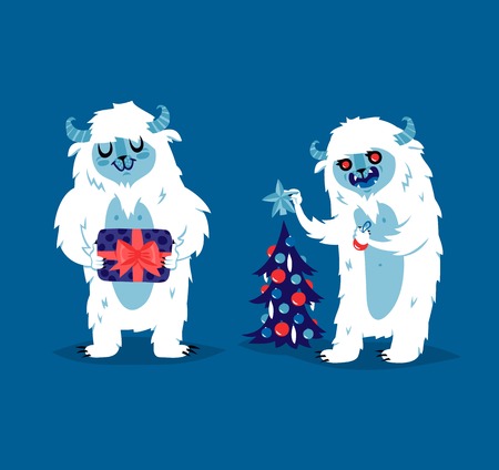 Cute yeti biigfoot monsters vector set.. Color winter character funny design element. Humour emoticon fantasy monsters unique expression sticker isolated. Fantasy mascot crazy animalのイラスト素材