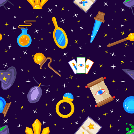 Magic decorative icons seamless pattern background isolatedのイラスト素材