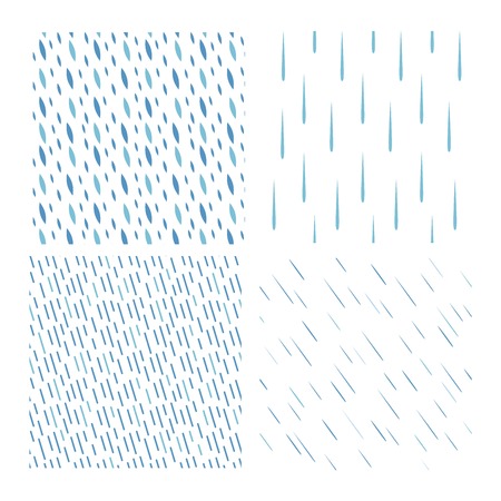 Rain drops seamless colorful pattern background vector set . Nature raindrop abstract stylish weather design. Graphic blue water wallpaper texture backdrop.のイラスト素材
