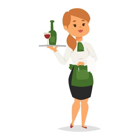 Waitress Carrying Tray With Wine Bottle Waitress In Uniform Isolated On White Background Vector Illustration Waiter With Wine Glass Professional Occupation Job のイラスト素材 ストックフォト 写真素材のstock Foto ストックドットフォト