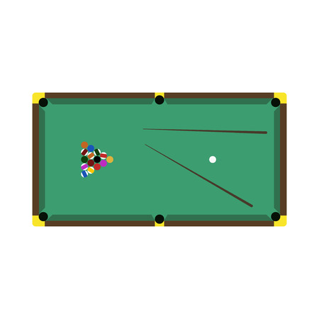 Billiards table game equipment activity challenge symbols. Vector green snooker competition play...