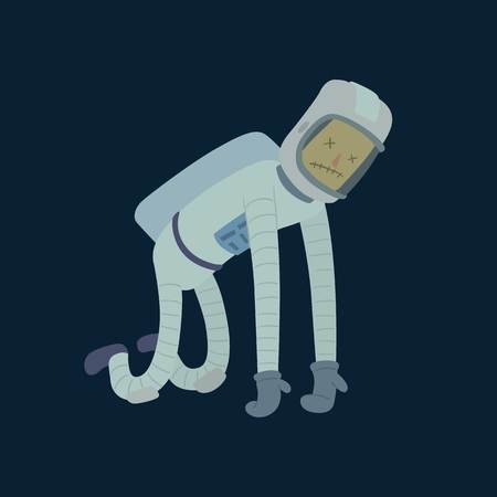 Cute astronauts in space, working and having fun. Isolated galaxy atmosphere system fantasy traveler man. Gravity floating journey suit vector character.のイラスト素材