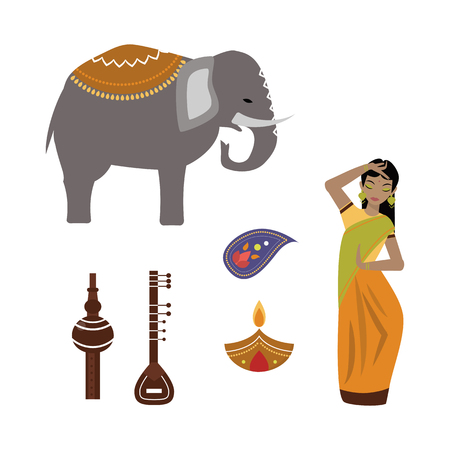 India animals and woman vector icons.のイラスト素材