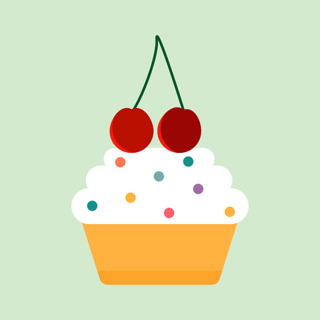 Teal birthday cupcake with butter cream vector illustration.