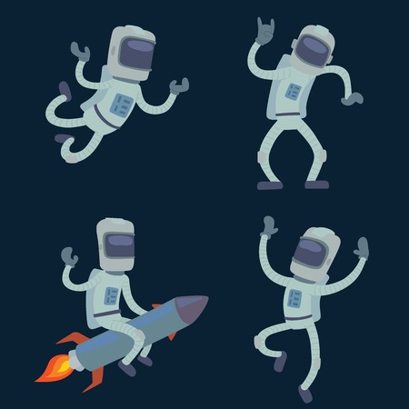 Set of cute astronauts in space, working and having fun.のイラスト素材