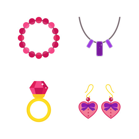 Set of cartoon jewelry accessories vector.のイラスト素材