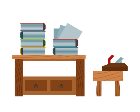 Book stacking table and plane on chair vector.のイラスト素材