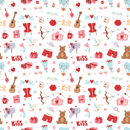 Valentine Day icons vector seamless patternのイラスト素材