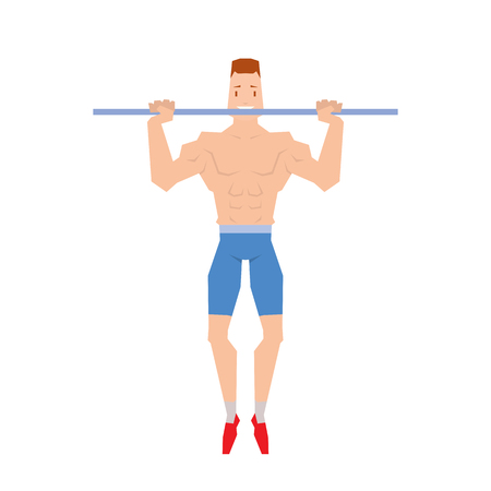 Man doing physical exercises pulling. Hanging on the bar vector.のイラスト素材