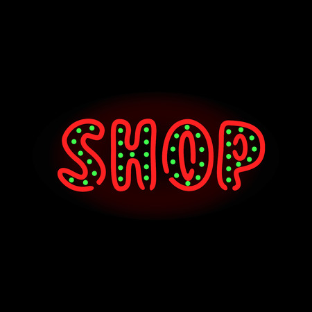Light neon shop label vector illustration.のイラスト素材