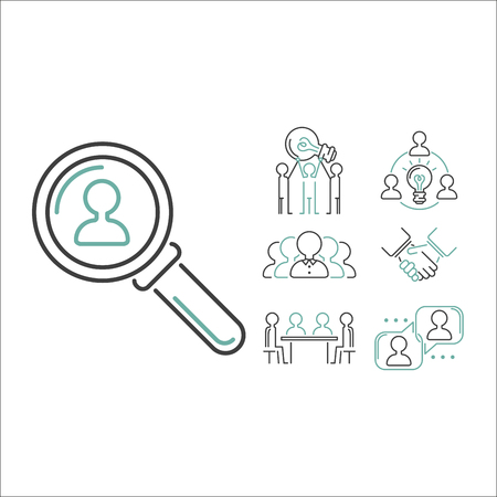 Business teamwork outline icons vector.のイラスト素材