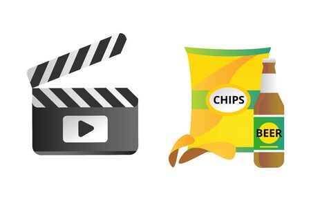 Clapper board and chips food vector illustration.のイラスト素材