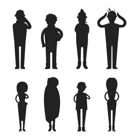 Illness flu people feeling cold silhouette vector illustration.