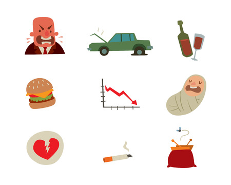 Businessman heart risk man heart attack stress infarct vector illustration smoking drinking alcohol harmful depression dizziness health problemsのイラスト素材