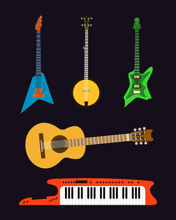 acoustic electric guitar vector icons set isolated illustration guitars silhouette music concert sound melody retro musical bass object classic jazzのイラスト素材