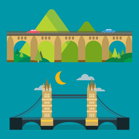 Modern bridge flat pictogram business architecture urban city travel marketing concept and trendy construction design building simple vector illustration.のイラスト素材
