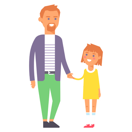 Family people adult happiness smiling father daughter togetherness parenting concept and casual parent, cheerful, lifestyle happy character vector illustration.のイラスト素材