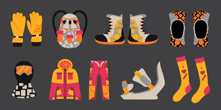 Snowboard sport clothes and tools elementsのイラスト素材