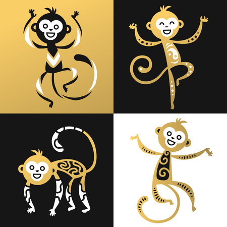 monkey vector illustration chinese styleのイラスト素材
