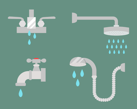 Bathroom shower icons with process water savings symbols concept hygiene collection and clean household washing silver dryer vector illustration.のイラスト素材