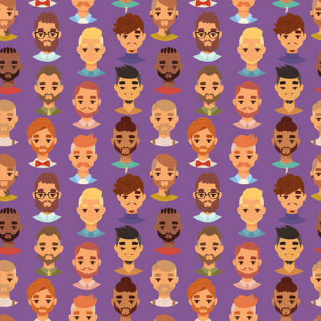 Character bearded man face avatar fashion hipster hairstyle head with mustache vector illustration seamless patternのイラスト素材