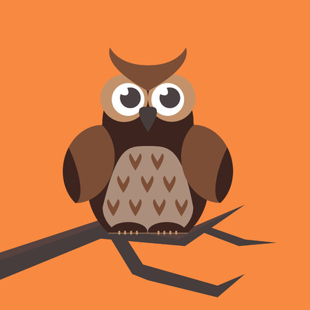 Cute modern bright cartoon owl expression animal character comic funny doodle behavior bird and little colorful emotion humor eyes wide face vector illustration.のイラスト素材