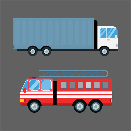 Fire truck car vector illustration isolated cartoon silhouette fast emergency transport vehicle transportation alarm cargo truck van logistic shipmentのイラスト素材