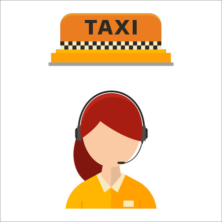 Dispatcher young smiling woman talking headphone headset office graphics business support professional job operator service vector illustrationのイラスト素材