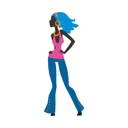 Fashion look girl silhouette beautiful girl woman female and pretty, young, model, style, hair, lady character glamour cute vector illustration.のイラスト素材