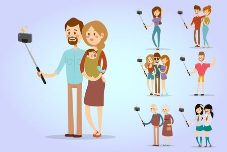 Selfie people isolated vector illustration character photo lifestyle set hipsterのイラスト素材