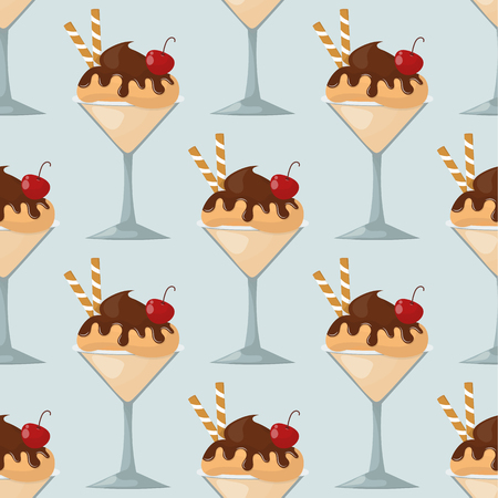 ice cartoon seamless pattern background colorful cream dessert vector illustration chocolate food sweet cold isolated icon snack cone tasty fruit frozen candy bar party deliciousのイラスト素材