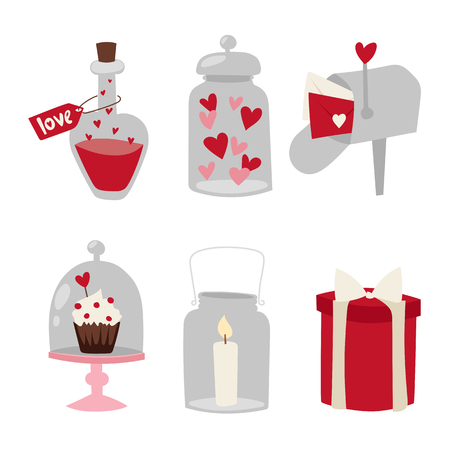 Happy valentine day flat design love wedding items and heart love romance celebration vector illustration.のイラスト素材