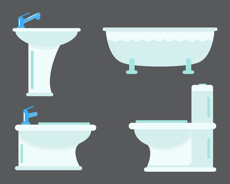 Bath equipment icon toilet bowl bathroom clean flat style illustration hygiene design.のイラスト素材