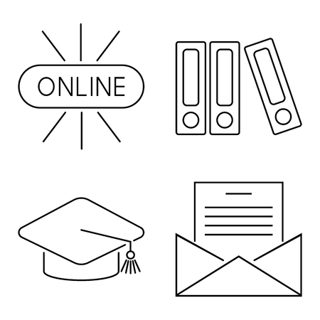 Vector illustration business webinar and online education outline internet trainings icons.のイラスト素材