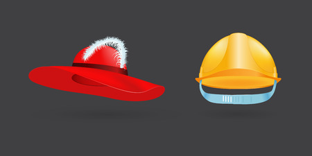 Different kind of fashion yellow hat modern elegance red cap accessories clothes vector illustrationのイラスト素材