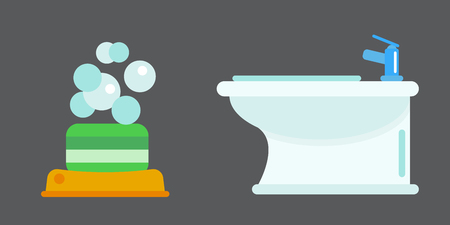 Bath equipment icon toilet bowl bathroom clean flat style illustration hygiene bidet design.のイラスト素材