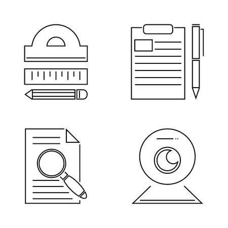 Vector illustration business webinar and online education outline internet trainings icons.のイラスト素材