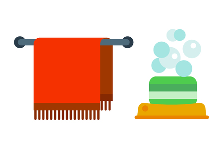 Bath equipment icons shower flat style colorful clip art illustration for bathroom hygiene vector design.のイラスト素材