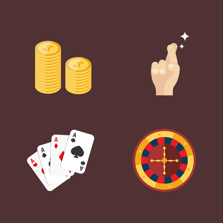 Casino game poker gambler symbols blackjack cards money winning roulette joker vector illustration.のイラスト素材