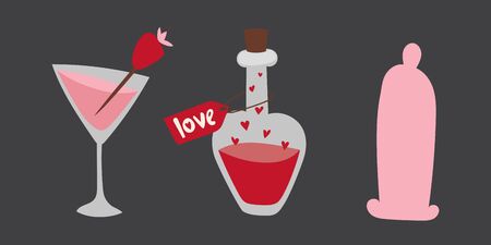 Happy valentine day flat design love wedding items and heart love romance celebration vector illustration.のイラスト素材