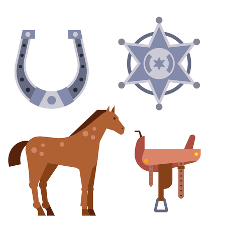 Wild west elements set icons cowboy rodeo equipment and different accessories vector illustration.のイラスト素材