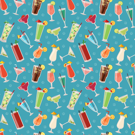 Set of alcoholic cocktails drinks party alcohol seamless pattern vector illustration.のイラスト素材