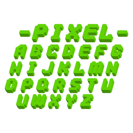 Pixel retro font video computer game design 8 bit letters electronic futuristic style vector abc typeface digital creative alphabet isolatedのイラスト素材