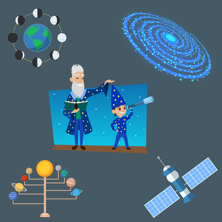 Astrology astronomy icons planet science universe space radar cosmos sign universe vector illustration.のイラスト素材