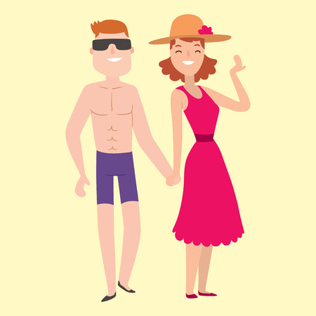 People happy couple cartoon relationship characters lifestyle vector illustration relaxed friends.のイラスト素材